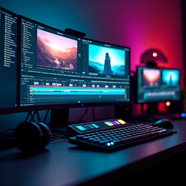 Professional video editing workspace at Chitra Saptak Studios
